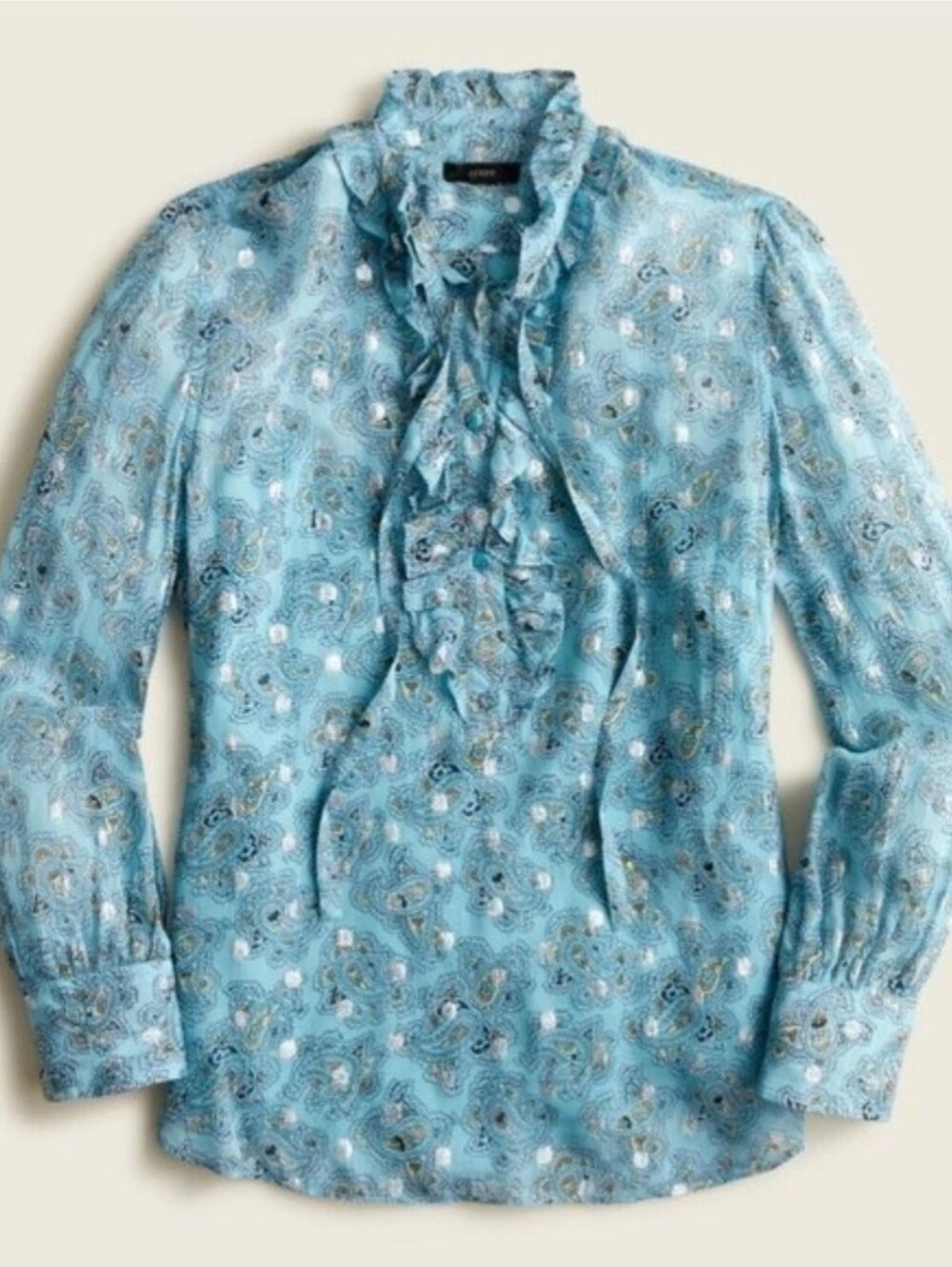 J Crew Boho Chiffon Ruffle Blouse Womens 2X Metallic Lightweight Office Work